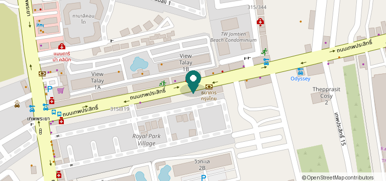 Map showing the JT Easy Business office on Thepprasit Road, Pattaya